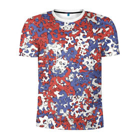 Мужская футболка 3D спортивная с принтом Бело-сине-красный камуфляж в Новосибирске, 100% полиэстер с улучшенными характеристиками | приталенный силуэт, круглая горловина, широкие плечи, сужается к линии бедра | белый | красный | милитари | паттрен | россия | синий | текстура | триколор | флаг
