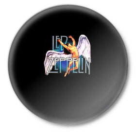 Значок с принтом Led Zeppelin Angel в Новосибирске,  металл | круглая форма, металлическая застежка в виде булавки | Тематика изображения на принте: рок