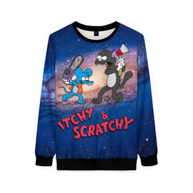 Женский свитшот 3D с принтом Itchy & Scratchy space в Новосибирске, 100% полиэстер с мягким внутренним слоем | круглый вырез горловины, мягкая резинка на манжетах и поясе, свободная посадка по фигуре | simpsons | the itchy  scratchy | симпсоны | щекотка и царапка