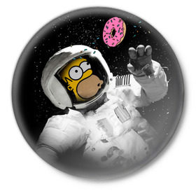 Значок с принтом Гомер в космосе в Новосибирске,  металл | круглая форма, металлическая застежка в виде булавки | simpsons | гомер | симпсоны