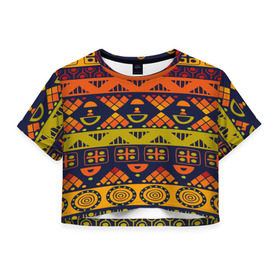 Женская футболка 3D укороченная с принтом Африканские символы в Новосибирске, 100% полиэстер | круглая горловина, длина футболки до линии талии, рукава с отворотами | africa | pattern | африка | африканские мотивы | народы африки | национальная одежда | переплетение нитей | ткани | узор | этнический узор