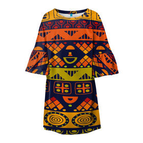 Детское платье 3D с принтом Африканские символы в Новосибирске, 100% полиэстер | прямой силуэт, чуть расширенный к низу. Круглая горловина, на рукавах — воланы | Тематика изображения на принте: africa | pattern | африка | африканские мотивы | народы африки | национальная одежда | переплетение нитей | ткани | узор | этнический узор