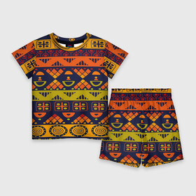 Детский костюм с шортами 3D с принтом Африканские символы в Новосибирске,  |  | Тематика изображения на принте: africa | pattern | африка | африканские мотивы | народы африки | национальная одежда | переплетение нитей | ткани | узор | этнический узор