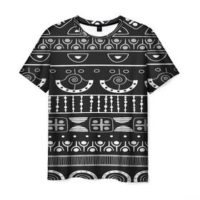 Мужская футболка 3D с принтом Black and White ethnic в Новосибирске, 100% полиэфир | прямой крой, круглый вырез горловины, длина до линии бедер | pattern | индийские мотивы | индия | народы индии | национальная одежда | переплетение нитей | ткани | узор | этнический узор