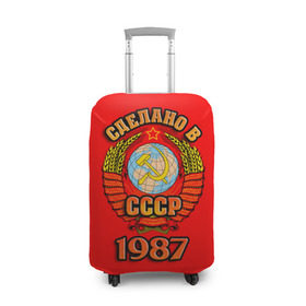 Чехол для чемодана 3D с принтом Сделано в 1987 в Новосибирске, 86% полиэфир, 14% спандекс | двустороннее нанесение принта, прорези для ручек и колес | 1987 | герб | герб россии | год рождения | дата | надпись | россия | сделано | ссср