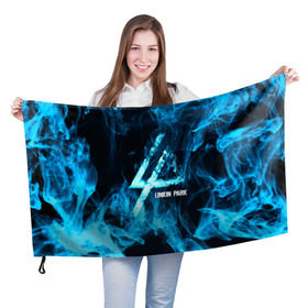 Флаг 3D с принтом Linkin Park синий дым в Новосибирске, 100% полиэстер | плотность ткани — 95 г/м2, размер — 67 х 109 см. Принт наносится с одной стороны | альтернативный рок | линкин парк