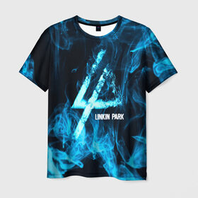 Мужская футболка 3D с принтом Linkin Park синий дым в Новосибирске, 100% полиэфир | прямой крой, круглый вырез горловины, длина до линии бедер | Тематика изображения на принте: альтернативный рок | линкин парк