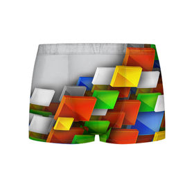 Мужские трусы 3D с принтом Абстрактные фигуры в Новосибирске, 50% хлопок, 50% полиэстер | классическая посадка, на поясе мягкая тканевая резинка | Тематика изображения на принте: грань | краски | кубик | кубики | линии | мозаика | разноцветные кубы | ребро | текстура | тени | узор