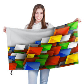 Флаг 3D с принтом Абстрактные фигуры в Новосибирске, 100% полиэстер | плотность ткани — 95 г/м2, размер — 67 х 109 см. Принт наносится с одной стороны | грань | краски | кубик | кубики | линии | мозаика | разноцветные кубы | ребро | текстура | тени | узор
