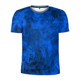 Мужская футболка 3D спортивная с принтом Синий дым в Новосибирске, 100% полиэстер с улучшенными характеристиками | приталенный силуэт, круглая горловина, широкие плечи, сужается к линии бедра | Тематика изображения на принте: fire | flame | in fire | smoke | в огне | дым | огненный | огонь | текстуры