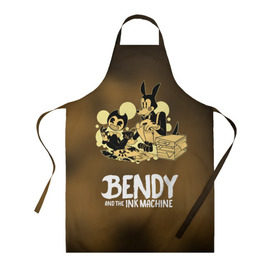 Фартук 3D с принтом Bendy and the ink machine в Новосибирске, 100% полиэстер | общий размер — 65 х 85 см, ширина нагрудника — 26 см, горловина — 53 см, длина завязок — 54 см, общий обхват в поясе — 173 см. Принт на завязках и на горловине наносится с двух сторон, на основной части фартука — только с внешней стороны | bendy | horror | ink | machine