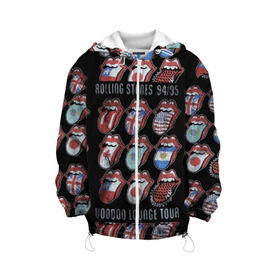 Детская куртка 3D с принтом The Rolling Stones в Новосибирске, 100% полиэстер | застежка — молния, подол и капюшон оформлены резинкой с фиксаторами, по бокам — два кармана без застежек, один потайной карман на груди, плотность верхнего слоя — 90 г/м2; плотность флисового подклада — 260 г/м2 | Тематика изображения на принте: англия | аргентина | блюз рок | канада | мик джаггер | музыка | песни | психоделический рок | ритм н блюз | рок | рок н ролл | ролинг | рот | стоун | стоунз | сша | флаг | язык | япония