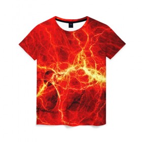 Женская футболка 3D с принтом Огненные молнии в Новосибирске, 100% полиэфир ( синтетическое хлопкоподобное полотно) | прямой крой, круглый вырез горловины, длина до линии бедер | абстракции | арт | молния | огонь | полосы | узорыpattern