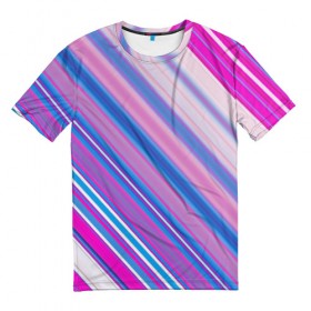 Мужская футболка 3D с принтом Фиолетовые полоски в Новосибирске, 100% полиэфир | прямой крой, круглый вырез горловины, длина до линии бедер | полоски | текстура | узор | фиолетовый