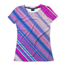 Женская футболка 3D с принтом Фиолетовые полоски в Новосибирске, 100% полиэфир ( синтетическое хлопкоподобное полотно) | прямой крой, круглый вырез горловины, длина до линии бедер | полоски | текстура | узор | фиолетовый