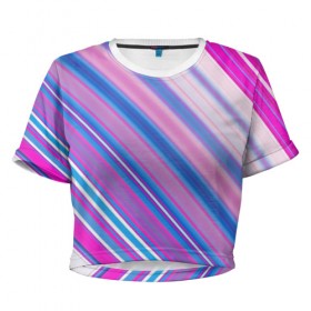 Женская футболка 3D укороченная с принтом Фиолетовые полоски в Новосибирске, 100% полиэстер | круглая горловина, длина футболки до линии талии, рукава с отворотами | полоски | текстура | узор | фиолетовый