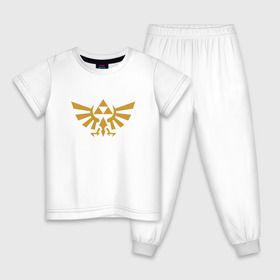 Детская пижама хлопок с принтом The Legend of Zelda в Новосибирске, 100% хлопок |  брюки и футболка прямого кроя, без карманов, на брюках мягкая резинка на поясе и по низу штанин
 | triforce | желтый | зельда | легенда | лого | трифорс | эмблема