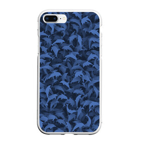 Чехол для iPhone 7Plus/8 Plus матовый с принтом Камуфляж с дельфинами в Новосибирске, Силикон | Область печати: задняя сторона чехла, без боковых панелей | вода | дельфин | дельфины | милитари | море | океан | паттерн | синий | текстура | черное
