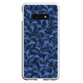 Чехол для Samsung S10E с принтом Камуфляж с дельфинами в Новосибирске, Силикон | Область печати: задняя сторона чехла, без боковых панелей | вода | дельфин | дельфины | милитари | море | океан | паттерн | синий | текстура | черное