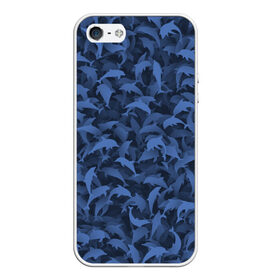 Чехол для iPhone 5/5S матовый с принтом Камуфляж с дельфинами в Новосибирске, Силикон | Область печати: задняя сторона чехла, без боковых панелей | вода | дельфин | дельфины | милитари | море | океан | паттерн | синий | текстура | черное