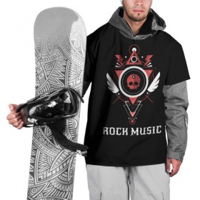 Накидка на куртку 3D с принтом Rock Music в Новосибирске, 100% полиэстер |  | знаки | красный | музыка | рок | череп | черный