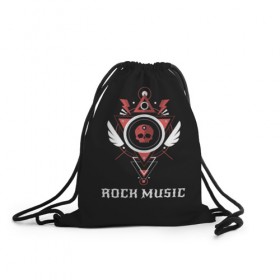 Рюкзак-мешок 3D с принтом Rock Music в Новосибирске, 100% полиэстер | плотность ткани — 200 г/м2, размер — 35 х 45 см; лямки — толстые шнурки, застежка на шнуровке, без карманов и подкладки | знаки | красный | музыка | рок | череп | черный