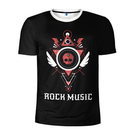 Мужская футболка 3D спортивная с принтом Rock Music в Новосибирске, 100% полиэстер с улучшенными характеристиками | приталенный силуэт, круглая горловина, широкие плечи, сужается к линии бедра | знаки | красный | музыка | рок | череп | черный
