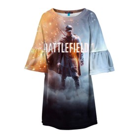 Детское платье 3D с принтом Battlefield One в Новосибирске, 100% полиэстер | прямой силуэт, чуть расширенный к низу. Круглая горловина, на рукавах — воланы | Тематика изображения на принте: battlefield 1 | battlefield one | dice | ea | electronic arts | frostbite | tm | батлфилд 1
