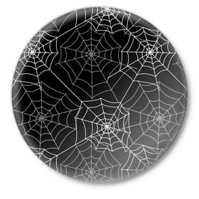 Значок с принтом Паутинка в Новосибирске,  металл | круглая форма, металлическая застежка в виде булавки | белый | паутина | узор | хэллоуин | черный