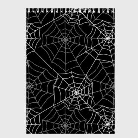 Скетчбук с принтом Паутинка в Новосибирске, 100% бумага
 | 48 листов, плотность листов — 100 г/м2, плотность картонной обложки — 250 г/м2. Листы скреплены сверху удобной пружинной спиралью | Тематика изображения на принте: белый | паутина | узор | хэллоуин | черный