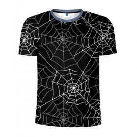 Мужская футболка 3D спортивная с принтом Паутинка в Новосибирске, 100% полиэстер с улучшенными характеристиками | приталенный силуэт, круглая горловина, широкие плечи, сужается к линии бедра | белый | паутина | узор | хэллоуин | черный