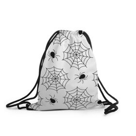 Рюкзак-мешок 3D с принтом Паутинка в Новосибирске, 100% полиэстер | плотность ткани — 200 г/м2, размер — 35 х 45 см; лямки — толстые шнурки, застежка на шнуровке, без карманов и подкладки | белый | паук | паутина | узор | хэллоуин | черный