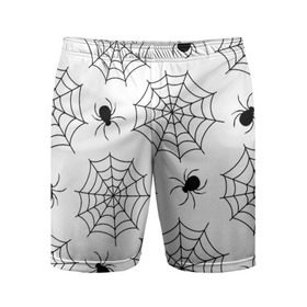Мужские шорты 3D спортивные с принтом Паутинка в Новосибирске,  |  | белый | паук | паутина | узор | хэллоуин | черный