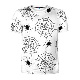 Мужская футболка 3D спортивная с принтом Паутинка в Новосибирске, 100% полиэстер с улучшенными характеристиками | приталенный силуэт, круглая горловина, широкие плечи, сужается к линии бедра | белый | паук | паутина | узор | хэллоуин | черный