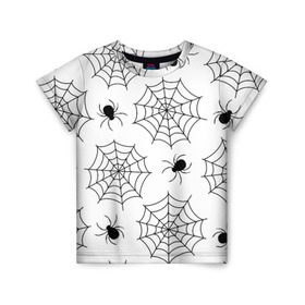Детская футболка 3D с принтом Паутинка в Новосибирске, 100% гипоаллергенный полиэфир | прямой крой, круглый вырез горловины, длина до линии бедер, чуть спущенное плечо, ткань немного тянется | Тематика изображения на принте: белый | паук | паутина | узор | хэллоуин | черный