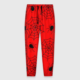 Мужские брюки 3D с принтом Happy Halloween в Новосибирске, 100% полиэстер | манжеты по низу, эластичный пояс регулируется шнурком, по бокам два кармана без застежек, внутренняя часть кармана из мелкой сетки | белый | паук | паутина | узор | хэллоуин | черный
