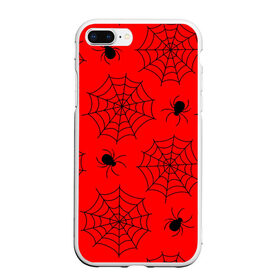 Чехол для iPhone 7Plus/8 Plus матовый с принтом Happy Halloween в Новосибирске, Силикон | Область печати: задняя сторона чехла, без боковых панелей | Тематика изображения на принте: белый | паук | паутина | узор | хэллоуин | черный