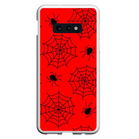 Чехол для Samsung S10E с принтом Happy Halloween в Новосибирске, Силикон | Область печати: задняя сторона чехла, без боковых панелей | белый | паук | паутина | узор | хэллоуин | черный