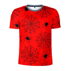 Мужская футболка 3D спортивная с принтом Happy Halloween в Новосибирске, 100% полиэстер с улучшенными характеристиками | приталенный силуэт, круглая горловина, широкие плечи, сужается к линии бедра | белый | паук | паутина | узор | хэллоуин | черный