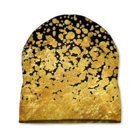 Шапка 3D с принтом Золотой в Новосибирске, 100% полиэстер | универсальный размер, печать по всей поверхности изделия | блеск | блестки | желтый | круги | перетекание | россыпь | черный