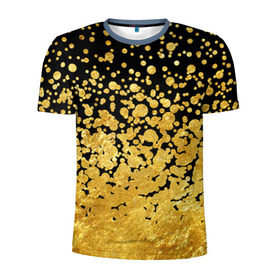 Мужская футболка 3D спортивная с принтом Золотой в Новосибирске, 100% полиэстер с улучшенными характеристиками | приталенный силуэт, круглая горловина, широкие плечи, сужается к линии бедра | блеск | блестки | желтый | круги | перетекание | россыпь | черный