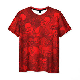 Мужская футболка 3D с принтом Красные черепа в Новосибирске, 100% полиэфир | прямой крой, круглый вырез горловины, длина до линии бедер | камуфляж | кости | красный | милитари | паттерн | скелет | текстура | хеллоуин