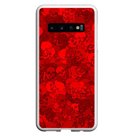 Чехол для Samsung Galaxy S10 с принтом Красные черепа в Новосибирске, Силикон | Область печати: задняя сторона чехла, без боковых панелей | Тематика изображения на принте: камуфляж | кости | красный | милитари | паттерн | скелет | текстура | хеллоуин