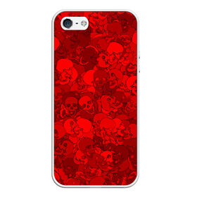 Чехол для iPhone 5/5S матовый с принтом Красные черепа в Новосибирске, Силикон | Область печати: задняя сторона чехла, без боковых панелей | Тематика изображения на принте: камуфляж | кости | красный | милитари | паттерн | скелет | текстура | хеллоуин