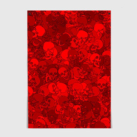 Постер с принтом Красные черепа в Новосибирске, 100% бумага
 | бумага, плотность 150 мг. Матовая, но за счет высокого коэффициента гладкости имеет небольшой блеск и дает на свету блики, но в отличии от глянцевой бумаги не покрыта лаком | камуфляж | кости | красный | милитари | паттерн | скелет | текстура | хеллоуин