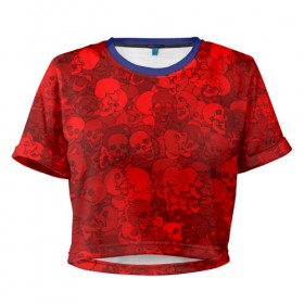 Женская футболка 3D укороченная с принтом Красные черепа в Новосибирске, 100% полиэстер | круглая горловина, длина футболки до линии талии, рукава с отворотами | камуфляж | кости | красный | милитари | паттерн | скелет | текстура | хеллоуин