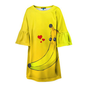 Детское платье 3D с принтом Just Banana (Yellow) в Новосибирске, 100% полиэстер | прямой силуэт, чуть расширенный к низу. Круглая горловина, на рукавах — воланы | Тематика изображения на принте: banana | банан | желтый | оранжевый | фрукты