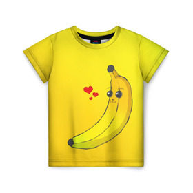 Детская футболка 3D с принтом Just Banana (Yellow) в Новосибирске, 100% гипоаллергенный полиэфир | прямой крой, круглый вырез горловины, длина до линии бедер, чуть спущенное плечо, ткань немного тянется | Тематика изображения на принте: banana | банан | желтый | оранжевый | фрукты
