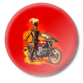 Значок с принтом Всадник в Новосибирске,  металл | круглая форма, металлическая застежка в виде булавки | bike | harley | honda | kawasaki | moto | suzuki | yamaha | байкер | всадник | мотоцикл | рыцарь