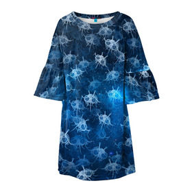 Детское платье 3D с принтом Летающие макаронные монстры в Новосибирске, 100% полиэстер | прямой силуэт, чуть расширенный к низу. Круглая горловина, на рукавах — воланы | галактикаб паттерн | звезды | космос | лапша | лмм | мем | пастафарианство | спагетти | тефтели | фрикадельки